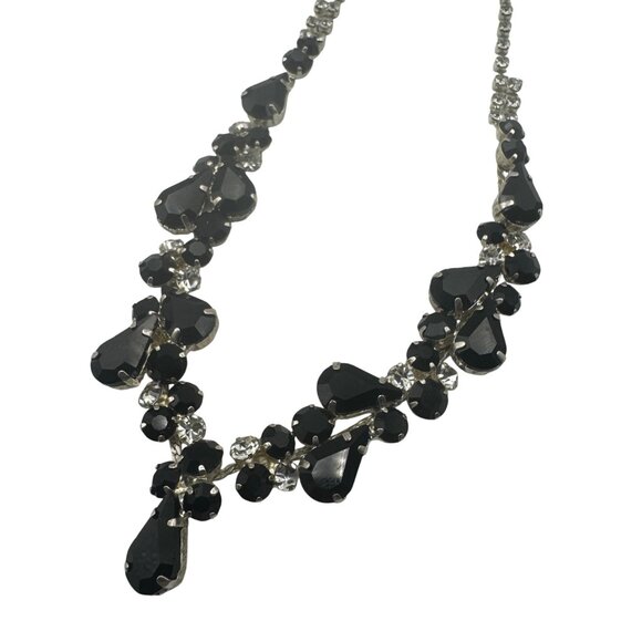 Black Rhinestone Statement Necklace Lobster Clasp Stylish Teardrop Design - Picture 2 of 5